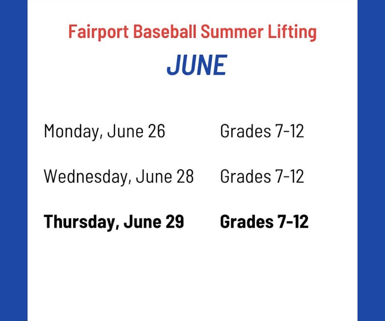 Calendar and Other Events Fairport Baseball